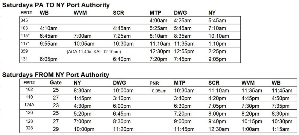 SATURDAYS TO and FROM PA NYC May 26