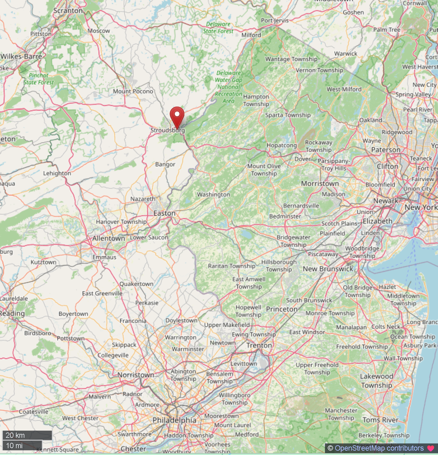 DWG Delaware Water Gap Stroudsburg map of where Martz Bus can take you